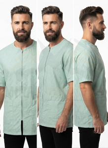 Overol de Trabajo Unisex Verde Claro de Manga Corta con Cierre Frontal, Impermeable, Certificado CE, Transpirable, de Poliéster, para Salón de Belleza y Barbería - Product Image 4