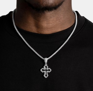 Silver Plated Cross Pendant With Crystal Rhinestones Men's Hiphop Jewelry Fashion Pendants Charm Gift - Product Image 3