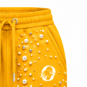 Gold Pearl Beaded <b>Jogger</b> Pants <b>Women</b> Luxury Embellished Drawstring Sweatpants Casual Streetwear <b>Fleece</b> Trousers With Pockets - Product Image 5