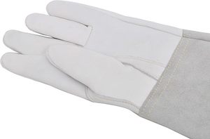 Gants de sécurité en cuir blanc, texture lisse, durables, antidérapants, manchette droite, usage général - Product Image 2