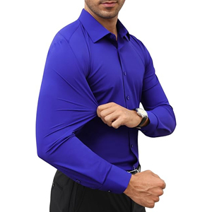 Chemise habillée décontractée pour homme, coupe ajustée, respirante, en polyester/coton, manches longues, style bureau, boutonnée, uniforme, logo personnalisé, printemps - Product Image 3