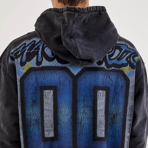 Sweat-shirt à capuche oversize pour homme, style streetwear, imprimé aigle, noir, en coton tricoté, coupe classique, logo frontal, style hiver, en polaire - Product Image 4