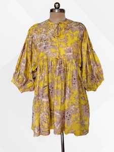 Vestido Mini de Algodón con Estampado Floral, Cuello Redondo, Mangas Medio Abullonadas, Corte Holgado, para Uso Diario, con Detalle de Bolsillo Bordado - Product Image 2