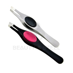 Ensemble professionnel de pinces à épiler pour sourcils à pointe inclinée en 2 pièces avec coussinets ergonomiques pour une coupe de précision et l'épilation - Product Image 1