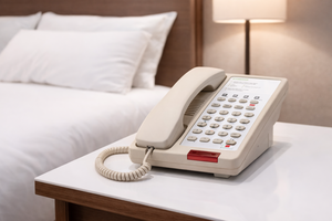 Teléfono de Escritorio de Plástico Beige con Auricular con Cable y Teclado Numérico para Uso en Oficina - Product Image 3