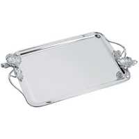 Plateau de service rectangulaire de luxe en argent avec élégantes poignées florales, en acier inoxydable, finition miroir décorative