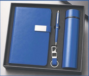 Set de Regalo Ejecutivo de Cuero PU Azul con Libreta, Bolígrafo, Llavero y Termo - Product Image 1