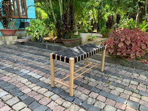Modern Scandinavian Outdoor Solid Wood <b>Bench</b> Black Woven <b>Seat</b> Weather Resistant for Garden Patio Balcony Outdoor Furniture - Product Image 2
