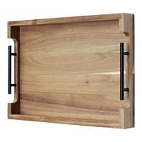 Plateau de service moderne en bois avec poignées métalliques, plateau rectangulaire en bois, plateau de service durable pour la cuisine, plateau décoratif pour la maison