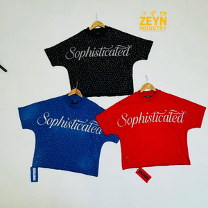 T-shirt tricoté personnalisé à 2 panneaux, coupe ample, style streetwear, uni, avec strass étoiles filantes sur toute la surface - Product Image 3