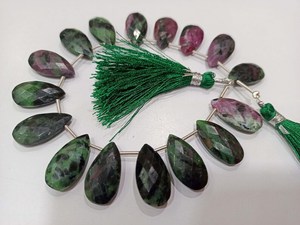 Natural <b>Ruby</b> Zoisite Faceted Pear Shape Briolette Gemstone Strands For <b>Necklace</b> Making Green Purple Drop Crystal Jewelry 8 Inch - Product Image 4