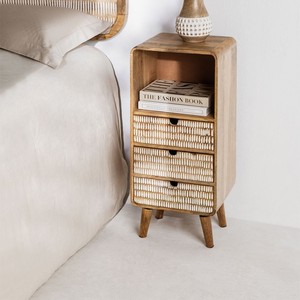 Vandana Amber Core mango wood nightstand with 3 <b>drawers</b> - Product Image 1