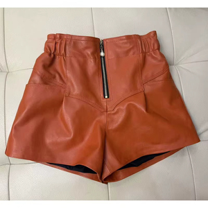 Customize Multi Colors Designer Summer Butter Softness Lambskin Genuine <b>Leather</b> Regular Fit Feel <b>Women</b> <b>Shorts</b> - Product Image 1