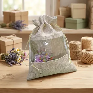 Pochette en jute pour fenêtre 10x8 pouces, sac de transport écologique en fibre naturelle pour emballage de produits, cadeaux de mariage, présentation en magasin et vente en gros - Product Image 4
