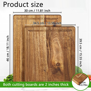 Planche à découper en bois d'acacia épaisse et grande, 2 pièces, avec pieds antidérapants, rainure pour jus et poignées - Product Image 4