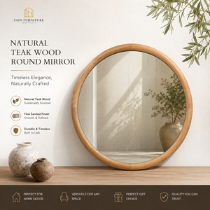 Teak Wood <b>Round</b> <b>Wall</b> <b>Mirror</b> Frame Large Solid Timber Decorative Floor <b>Mirror</b> for Living Room Home Decor Accent Woodwork Interior - Product Image 3
