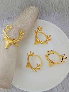Anillos para Servilletas con Cabeza de Ciervo Dorada, Aleación de Zinc, Decoración Navideña para Mesa, 4.5cm de Ancho, Porta Servilletas Duraderos - Product Image 1
