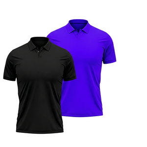 Polo en maille à séchage rapide pour homme, manches courtes, couleur unie, vêtements décontractés, noir et bleu marine, polyester - Product Image 5
