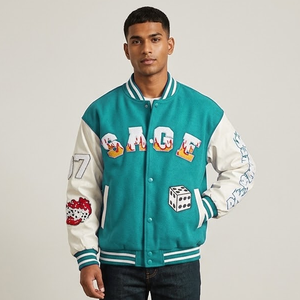 Veste de baseball d'hiver en toile avec logo personnalisé brodé en chenille, manches en cuir de haute qualité et patch en chenille sur mesure - Product Image 3
