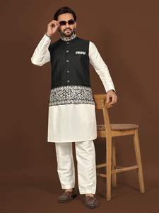 Conjunto de pantalón y kurta Koti de seda de diseñador para hombre con bordado Daman - Product Image 5