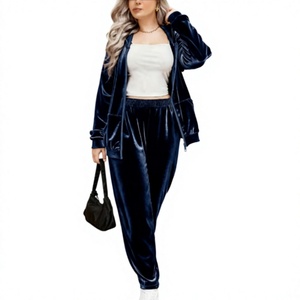 Unisex Velvet Two-Piece Hooded <b>Tracksuit</b> Set Solid Color Long Sleeve Jacket and Pants Casual Winter Outfit - Product Image 1