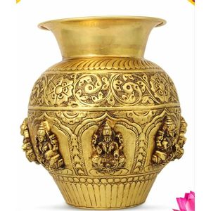 Cuenco Urli Kalash de Latón Dorado Antiguo con Flores Talladas, Maceta India para Decoración del Festival Diwali, Regalo de Lujo para Bodas - Product Image 5