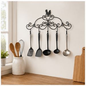 Wrought Iron <b>Kitchen</b> Utensil Rack Wall Mounted Farmhouse Rooster Decor Holder 5-<b>Hook</b> Multi-Purpose Organizer for Pots, Pans, - Product Image 6