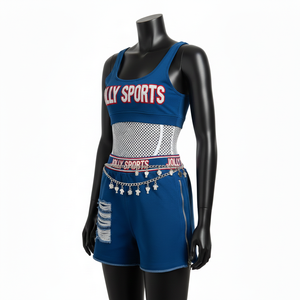 Ensemble de bikini pour femmes en polyester et élasthanne 240 GSM, bleu, avec panneau en maille, logo brodé, design personnalisé, bikinis pour femmes - Product Image 5