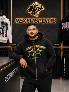 REXFITSPORTS 2026 Custom <b>Black</b> Full <b>Zip</b> Club <b>Hoodie</b> 280–300 GSM Cotton Polyester Fleece Printed Streetwear <b>Hoodie</b> for Men Women - Product Image 4