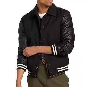Premium Quality Best Selling 100% Wool Material Custom Made Plus Size Men Wool Varsity <b>Jacket</b> With <b>Leather</b> Sleeves - Product Image 2