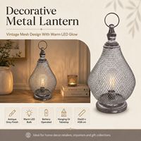 Lámpara Decorativa de Mesa de Metal Vintage, Estilo Marroquí, con Bombilla LED Cálida, Funciona con Pilas