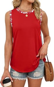 Débardeurs pour femmes en jersey tricoté uni Spandex/Coton, respirants, anti-boulochage, anti-rétrécissement, décontractés, col rond, style bohème, avec rubans color block - Product Image 5