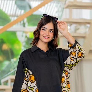 Conjunto de 2 Piezas de Algodón Estampado Informal para Mujer, Ideal para Primavera y Verano, Camisa y Pantalón de Algodón Puro - Product Image 1