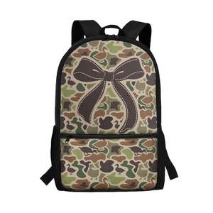 Camouflage Sports Backpack <b>Bow</b> Design <b>Large</b> Capacity 14 Inch Laptop Pocket Waterproof Zipper Closure Polyester Travel Backpack - Product Image 1