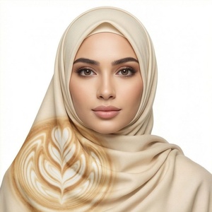 Hiyab de Chifón Beige para Mujer con Estampado Digital de Hojas, Transpirable, para Uso Diario, Pañuelo Étnico de Oriente Medio - Product Image 1