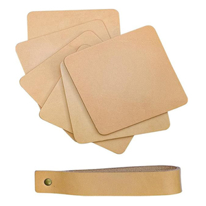 Sous-verres en cuir pleine fleur, carrés, naturels, lot de 10, sous-verres carrés pour verres, sous-verres pour boissons, avec support en cuir. - Product Image 2