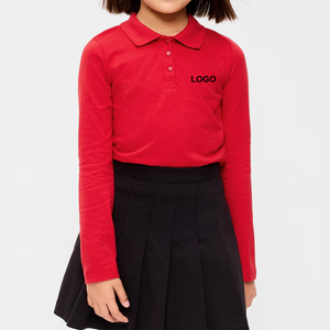 เสื้อโปโลแขนยาวสีแดงสดใส ระบายอากาศได้ดี สำหรับนักเรียนช่วงฤดูใบไม้ร่วง - Product Image 1