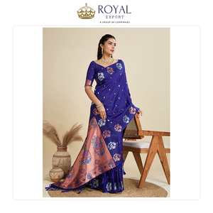Sari de Seda Kanjivaram Paithani Tradicional de Diseño Clásico, con Bordado en Plata y Oro, Suministro de Fábrica - Product Image 2