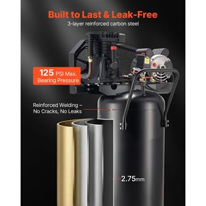 Compressore d'Aria Portatile da 30 Galloni con Motore da 2HP, 5.3SCFM, Serbatoio Lubrificato a Olio, Pressione Massima 125PSI per Gonfiaggio Pneumatici - Product Image 5