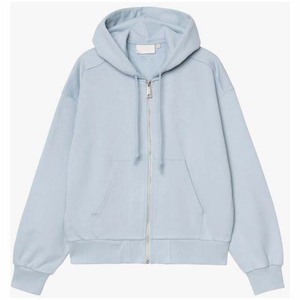 Sweat-shirt à capuche bleu clair pour femme, couleur unie, en coton tricoté, décontracté, manches longues, pour l'automne, avec fermeture éclair et poche avant - Product Image 1