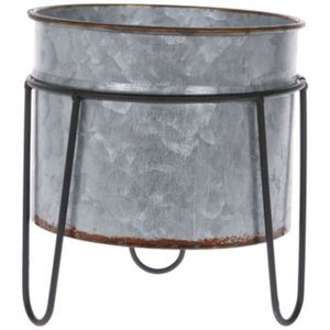 Macetero de Metal Galvanizado con Soporte para Hogar y Jardín, Decoración Interior y Exterior Estilo Rústico, Porta Macetas de Hierro en Gris Plateado y Negro - Product Image 1