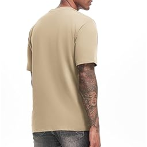 T-shirt col rond épais pour homme 200g, 100% coton uni, respirant, doux, tissu épais, haut décontracté - Product Image 2