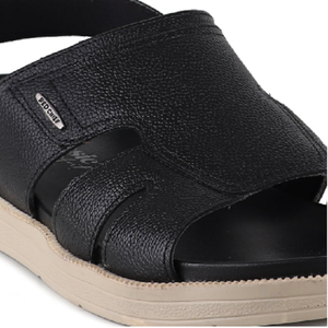 Sandales en cuir noir pour hommes, chaussures décontractées à bout ouvert, confortables, design à enfiler pour l'été, pour la marche quotidienne et les voyages - Product Image 3