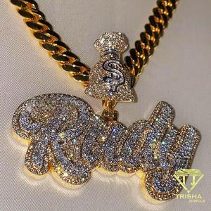 Colgante de lujo con diseño de bolsa de dinero, con incrustaciones de moissanita y diamantes, joyería hip hop, collar de cadena cubana personalizado para hombres y mujeres - Product Image 3