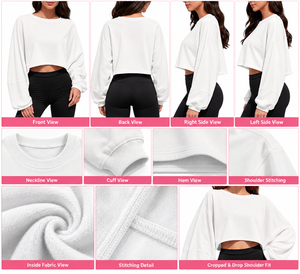 Women's Oversized <b>White</b> Regular Regular Sleeve Winter <b>Sweatshirt</b> Solid Fleece Spandex/Cotton Quick Dry Crew Neck Long Sleeve - Product Image 6