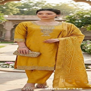 Fabricante de conjuntos de Kurti-Pant y Dupatta de viscosa jacquard de excelente calidad con bordados, de Surat Woman Fashion. - Product Image 1
