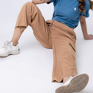 Women Cargo Pants Solid Color Mid Waist Elastic <b>Ankle</b>-Length Casual Pants With Pockets Breathable Woven Fit Loose - Product Image 6