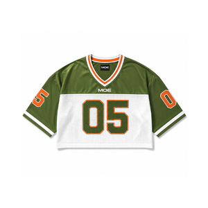 Maillot de football américain court personnalisé pour femme, manches courtes, en maille polyester, color block, OEM, pour entraînement de cheerleading et streetwear - Product Image 4