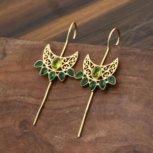 Pendientes colgantes de sello con filigrana de peridoto y cuarzo esmeralda, rellenos de oro de 18K - Product Image 1