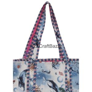 Quilted 100% Pure Cotton Fabric Long Handle Travel Shoulder Tote <b>Bag</b> for Women Exhibition & Party Use - Product Image 5